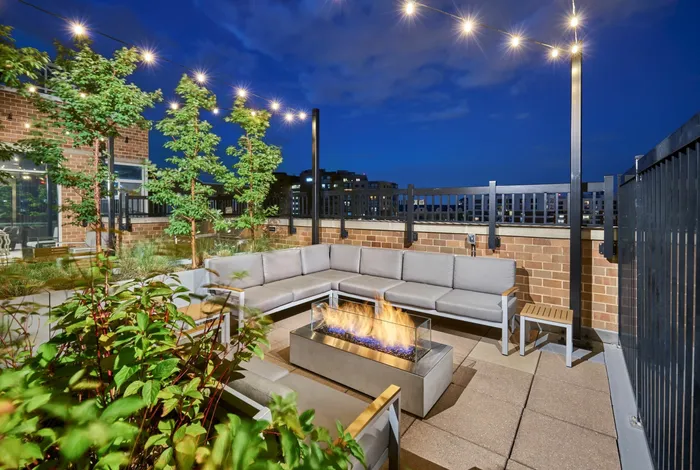 Newly Renovated Rooftop Lounge With Fire Pit | Meridian at Ballston Commons | Arlington VA Apartments