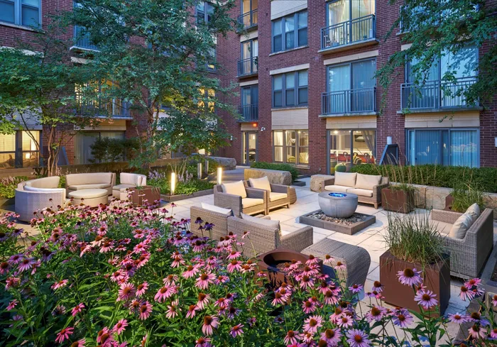 Landscaped Courtyard With LED Fire Pit | 360 H Street | H Street Apartments | Washington DC Apartments