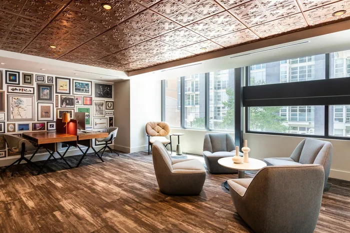 Take a Break From Working in Your Apartment & Make Use of the Cyber Lounge on the Mezzanine Level of Phase I | Meridian on First | Navy Yard Apartments | Washington DC Apartments