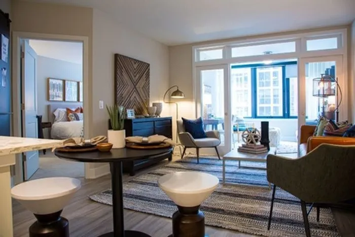 Open Floor Plans With Wood-Style Flooring in Kitchen and Living Areas | Meridian on First | Navy Yard Apartments | Washington DC Apartments