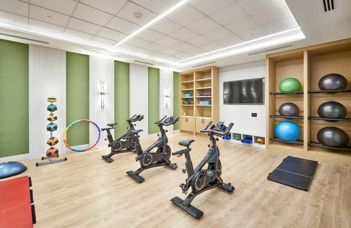 Brand New Yoga/Workout Studio With Fitness On Demand, Free Weights, Spin Bikes & More | Meridian at Ballston Commons | Luxury Arlington VA Apartments
