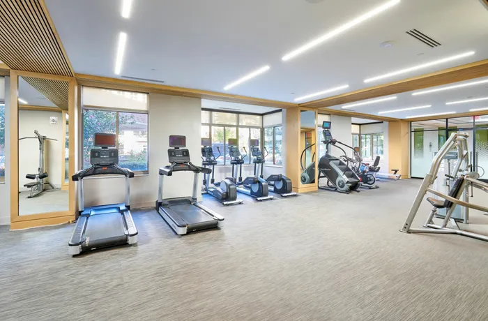 Newly Renovated Fitness Center With Cardio & Weight Machines, Free Weights & Brand New Yoga/Workout Studio | Meridian at Ballston Commons | Luxury Arlington VA Apartments