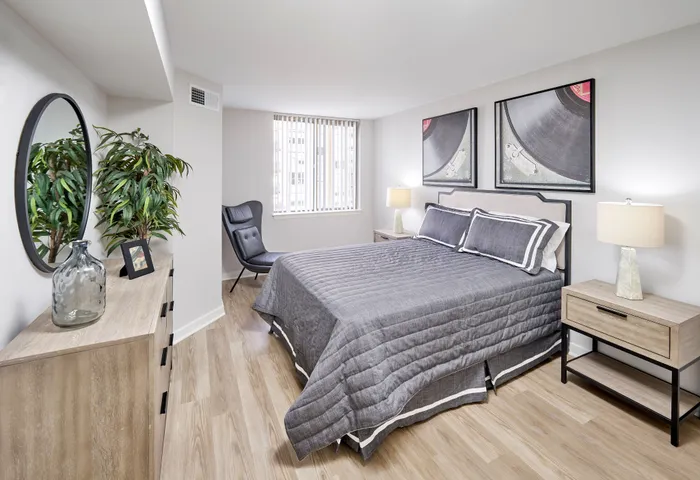 Newly Renovated Phase II Apartment Bedroom | Meridian at Braddock Station | Alexandria VA Apartments