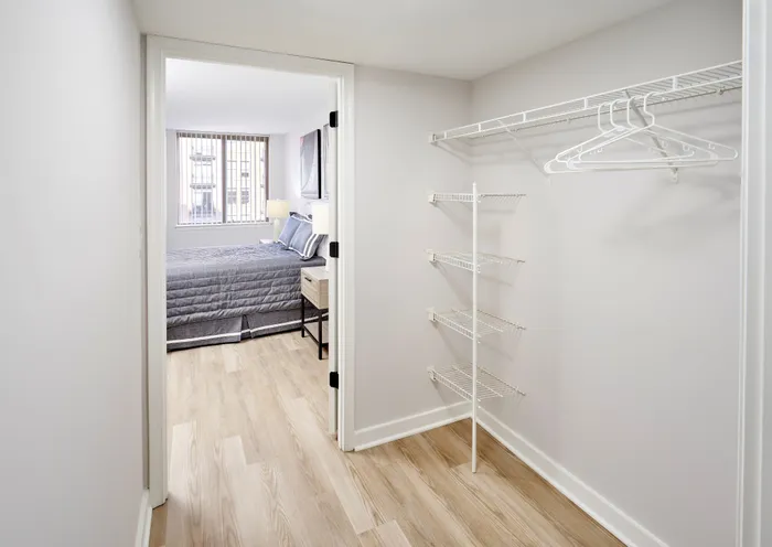 Newly Renovated Phase II Apartment Bedroom & Closet | Meridian at Braddock Station | Alexandria VA Apartments