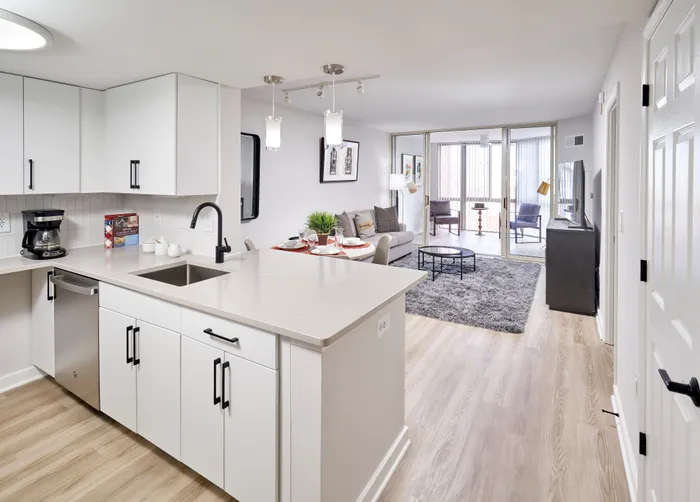 Newly Renovated Phase II Apartment Kitchen Living Room Sunroom | Meridian at Braddock Station | Alexandria VA Apartments