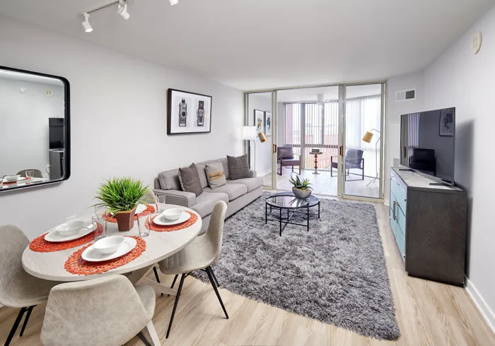 Newly Renovated Phase II Apartment Kitchen Living Room Dining Living Sunroom | Meridian at Braddock Station | Alexandria VA Apartments