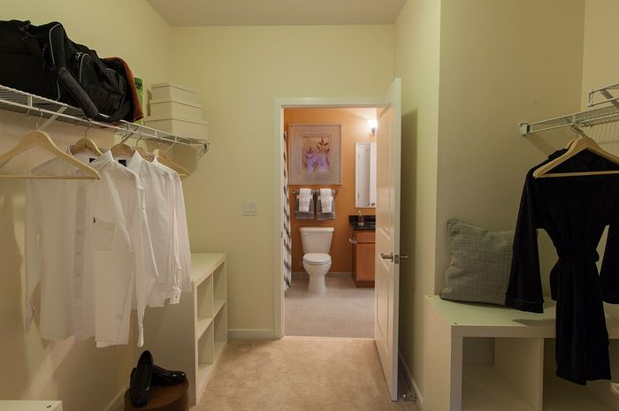 Spacious Walk-In Closet Leading to a Modern Ensuite Bathroom. | Madison at Ballston Station | Arlington VA Apartments