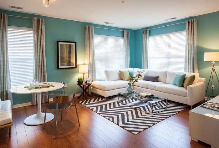 Bright and Expansive Living Room With Wood-Style Flooring (Available in Select Apartments) | Madison at Ballston Station | Arlington VA Apartments