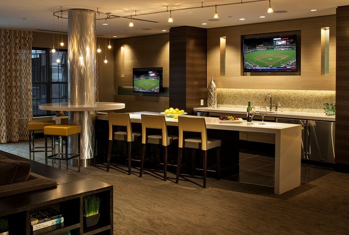 Contemporary Club Room With Bar Area, TV & Numerous Seating Areas | Madison at Ballston Station | Arlington VA Apartments