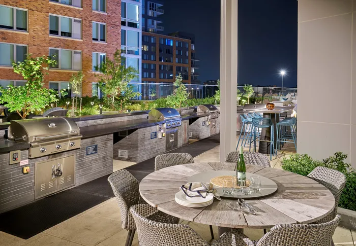 BBQ Area at Night | Meridian 2250 at Eisenhower Station | Alexandria VA Apartments