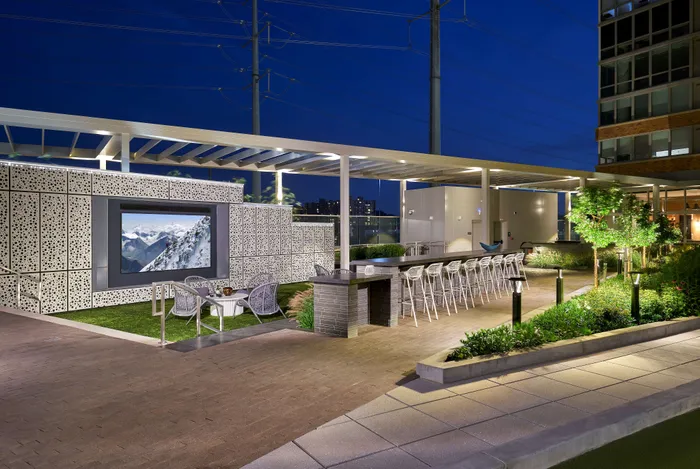 Outdoor Movie Wall at Night | Meridian 2250 at Eisenhower Station | Alexandria VA Apartments