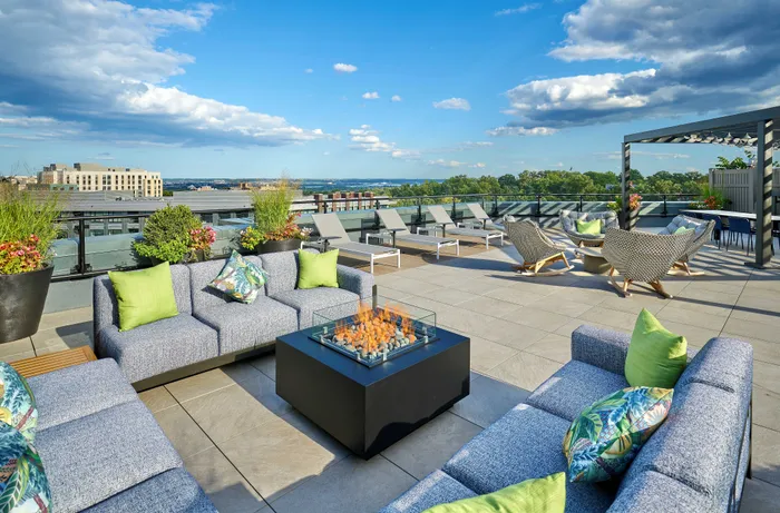 Photo of Newly Renovated Sun Deck With Fire Pit | Meridian at Courthouse Commons | Luxury Arlington VA Apartments