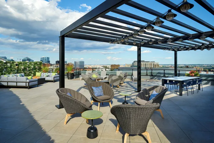 Photo of Newly Renovated Sun Deck With Fire Pit | Meridian at Courthouse Commons | Luxury Arlington VA Apartments