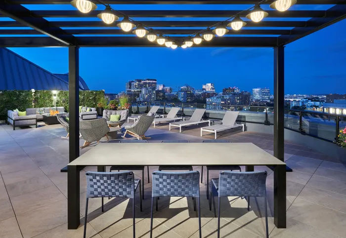 Photo of Newly Renovated Sun Deck With Fire Pit | Meridian at Courthouse Commons | Luxury Arlington VA Apartments