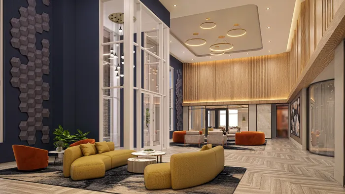 Rendering of the Phase II Lobby | Indigo at McLean Station | Affordable Tysons Corner Apartments | Affordable McLean VA Apartments