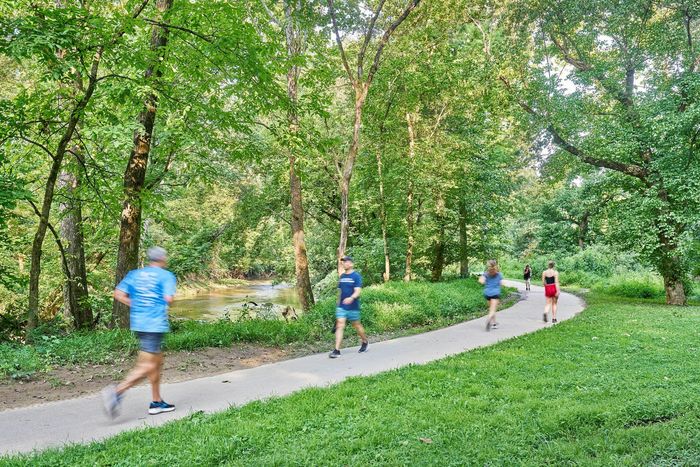 Scenic wooded hiking and biking trails in Rock Creek Park near Meridian at Grosvenor Station in North Bethesda, MD