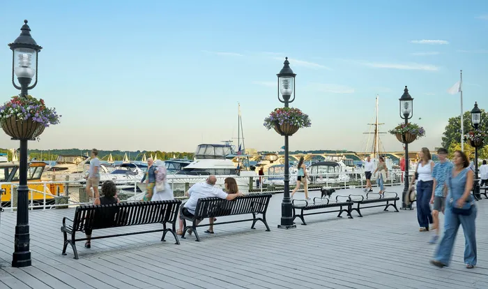 Historic streets, colonial-style architecture and waterfront dining and shopping in Old Town Alexandria near Meridian at Eisenhower Station.
