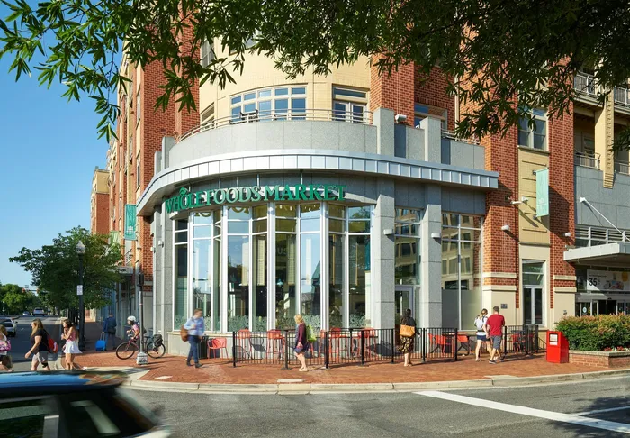 Whole Foods Market entrance located conveniently close to Meridian at Eisenhower Station apartments.