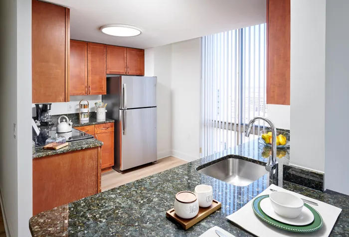 Renovated Sterling 1BR with den kitchen at Meridian at Eisenhower with modern lighting and fixtures. | Meridian at Eisenhower Station | Luxury Alexandria VA Apartments