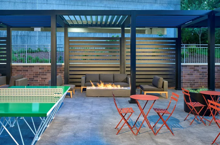 Indigo at McLean Station Phase I Outdoor Terrace Amenity Area | Affordable Tysons Corner Apartments | Affordable McLean VA Apartments | Affordable Fairfax VA Apartments