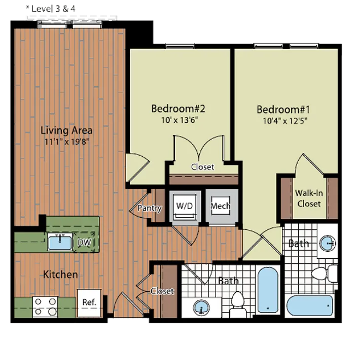 Image of the B1A Floor Plan | Residences at Government Center | Fairfax Apartments