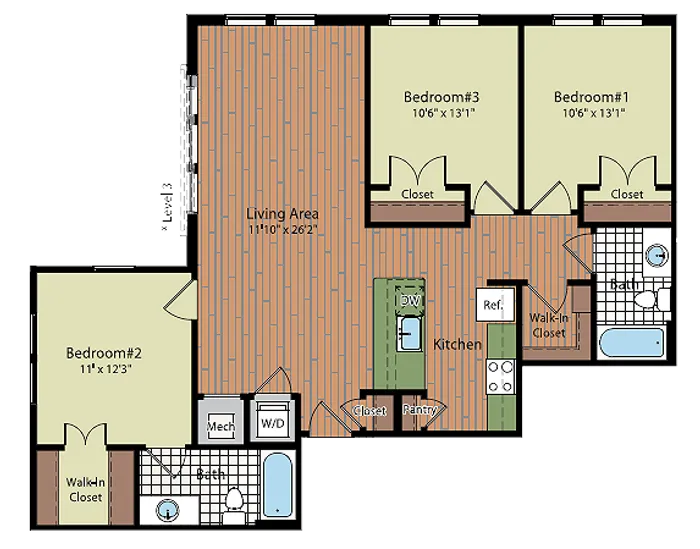 Image of the C3 Floor Plan | Residences at Government Center | Fairfax Apartments