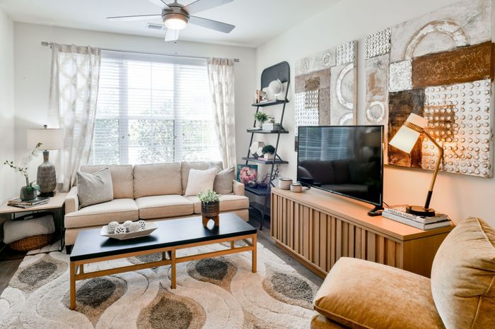 Living Room with Ceiling Fan at Park 35 Birmingham AL 35222