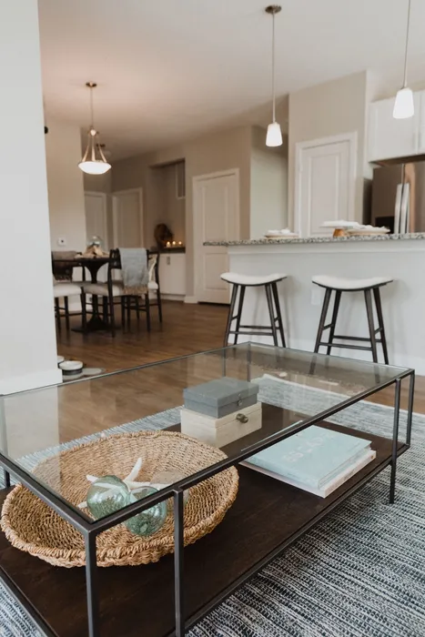 View of the furnished dining room and kitchen