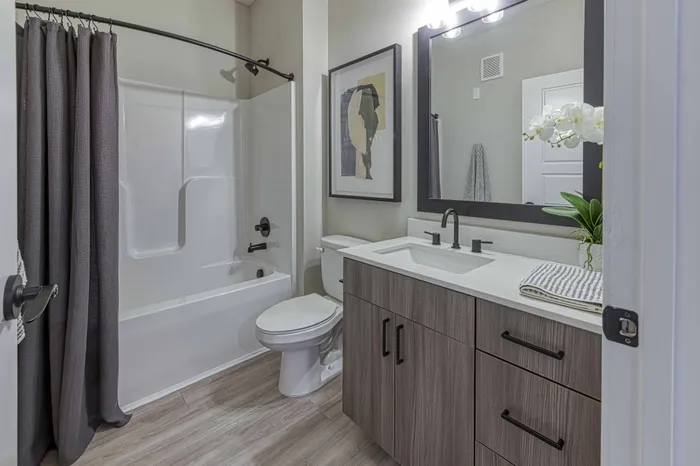 one bedroom model bathroom Encore Apartments Belton MO