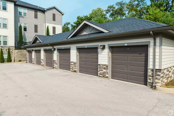 Chic apartment complex with multiple secure parking garages.