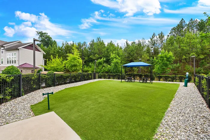 Inviting outdoor space with lush green lawn, elegant gazebo, and surrounding trees, perfect for relaxation and gatherings.