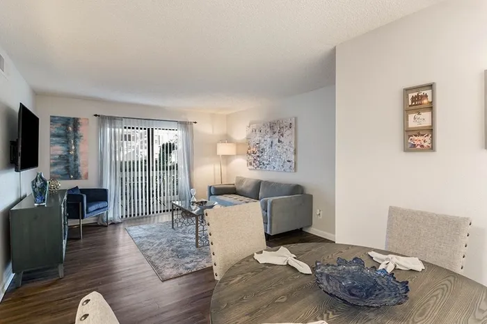 Model apartment living and dining area