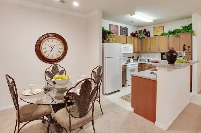 Model apartment kitchen and dining area