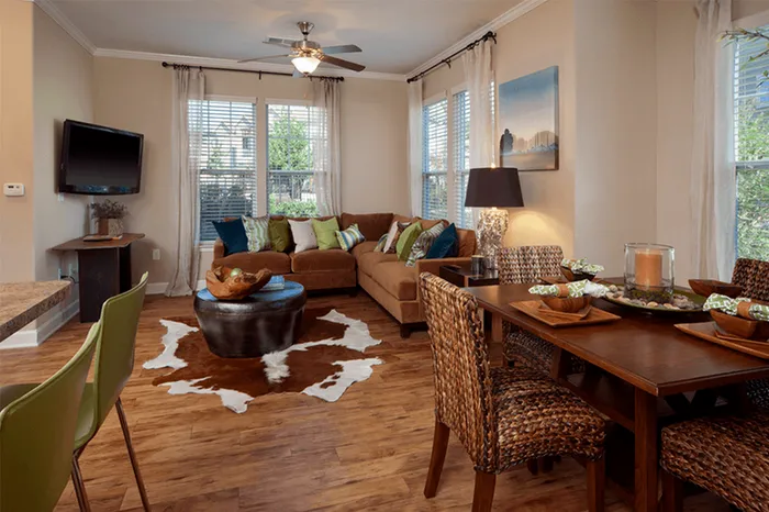 Model apartment living and dining area