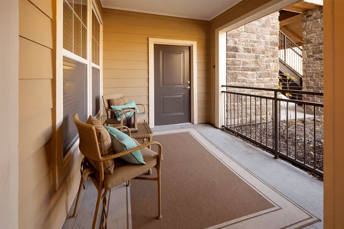Model apartment patio and storage room