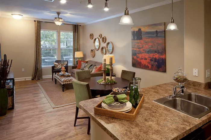 Model apartment living and dining area