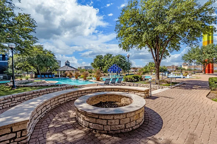 Poolside fire pit
