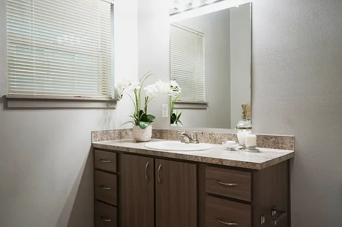 Bathroom with Extra Cabinet Space | Tualatin OR Apartments | River Ridge