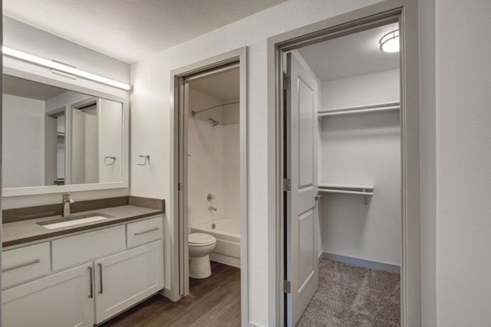 Bathroom with Built-In Linen Closet | Apartments in Everett | Charter Club