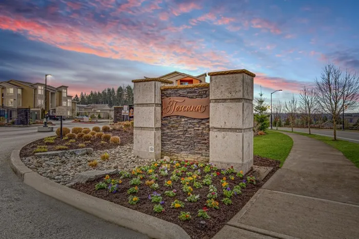 Monument Signage at Dusk | Apartments in Lacey Washington | Toscana Apartment Homes