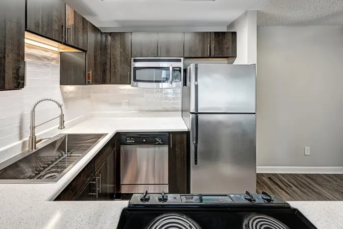 Open Kitchen with Stainless and Black Appliances | Littleton Colorado Apartments | Summit Riverside