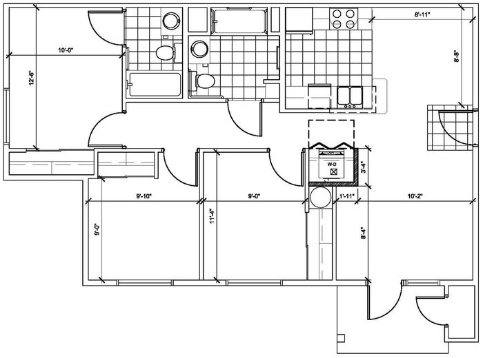 3 bed floor plan with washer dryer