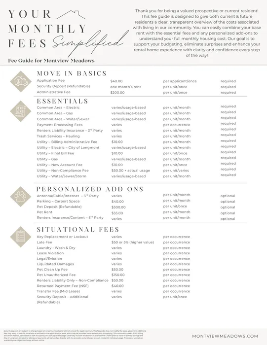 Monthly Fee Guide - Montview Meadows
