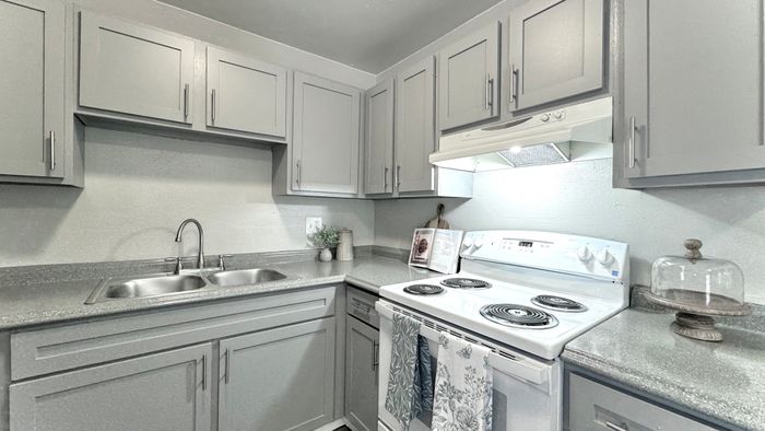 Charming kitchen with sleek gray cabinets