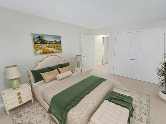 Spacious apartment bedroom with modern finishes at Allard’s Grove in Dracut, MA