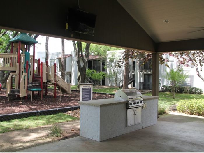 Outdoor kitchen and playground area