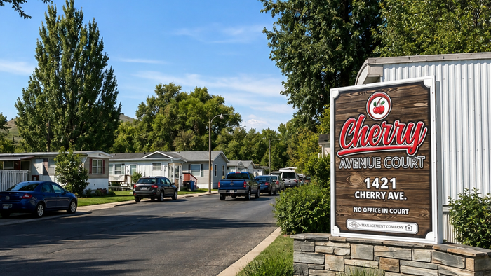 Charming Cherry Avenue Court with inviting homes set amid lush greenery, showcasing a friendly and picturesque community.
