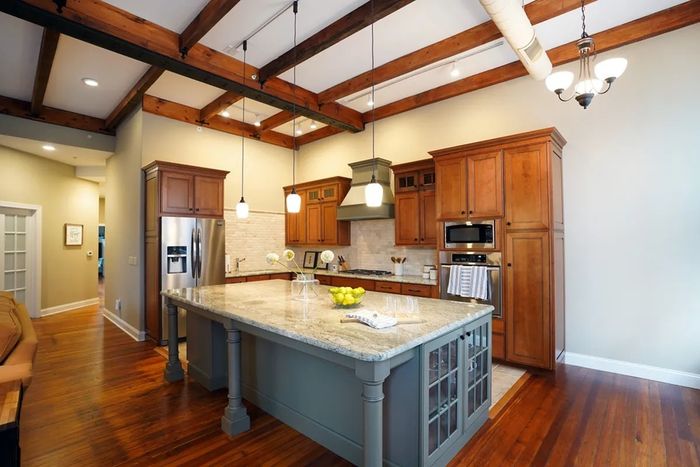 13 Chestnut Loft Kitchen Blue Island Brown Cabinets