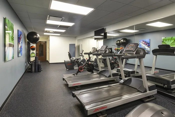 Pittsburgh, PA Apartments - Apartments at River View - Fitness Center with Treadmills, and Stationary Bikes, and Wall Mirrors