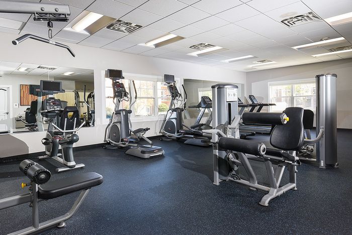 Modern fitness center with state-of-the-art cardio machines, strength equipment, and bright natural lighting.